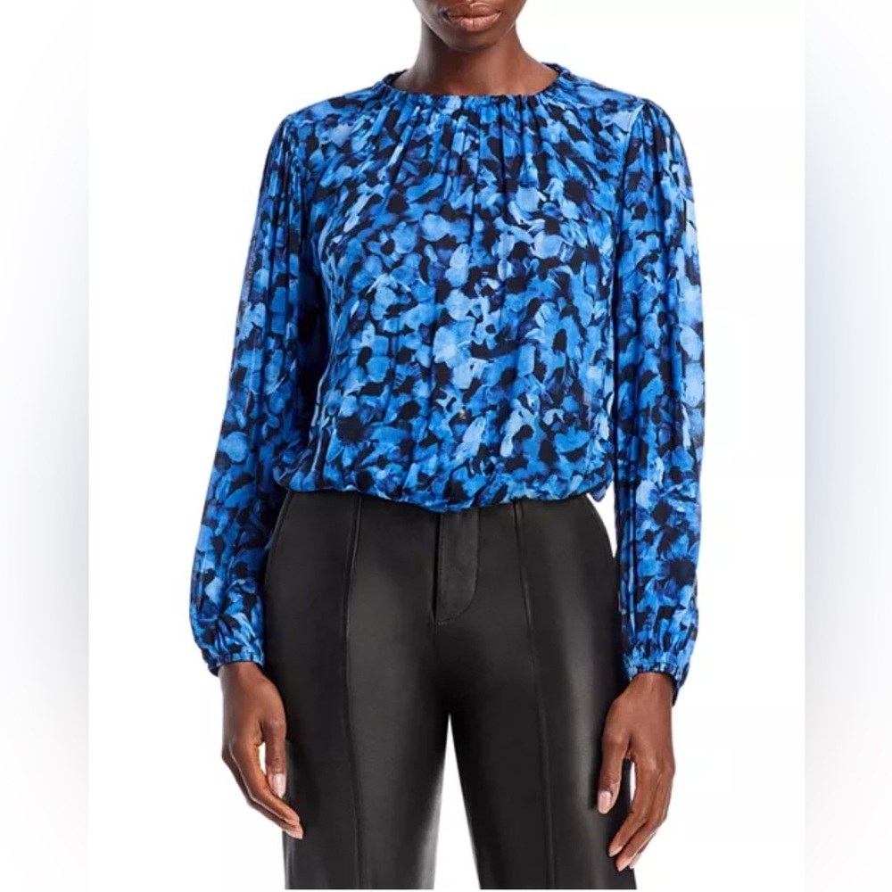 Bella Dahl Shirred Floral Print Blouson Top in Cobalt Size S, New w/Tag $138